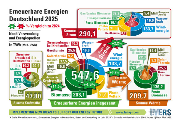 Erneuerbare Energien in Deutschland 2025 - Vergleich zu 2024