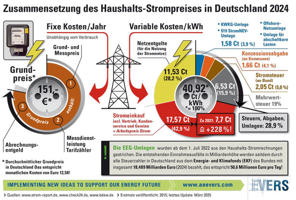 Zusammensetzung des Haushalts-Strompreises in Deutschland 2024